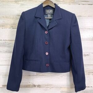 CLIO 2 SUIT Womens Navy‎ Blue Cropped Blazer Jacket Button Front Career Size 6